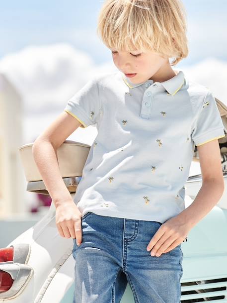 Jungen Poloshirt, Pikee Oeko-Tex - blau bedruckt+wollweiß - 3