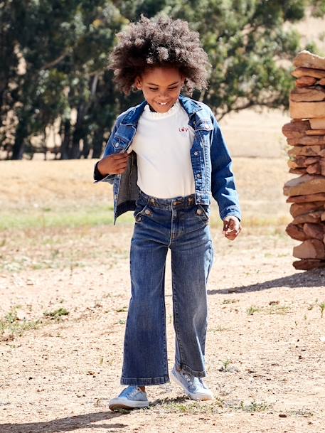 Weite Mädchen Jeans mit Zierknöpfen blue stone 2