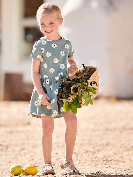 Mädchen Shirtkleid BASIC Oeko-Tex - blau gestreift+dunkelgrün bedruckt tropical+hellrosa+pfirsich+smaragdgrün+wollweiß - 21