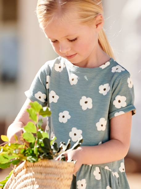 Mädchen Shirtkleid BASIC Oeko-Tex blau gestreift+dunkelgrün bedruckt tropical+hellrosa+smaragdgrün+weiß bedruckt+wollweiß 22