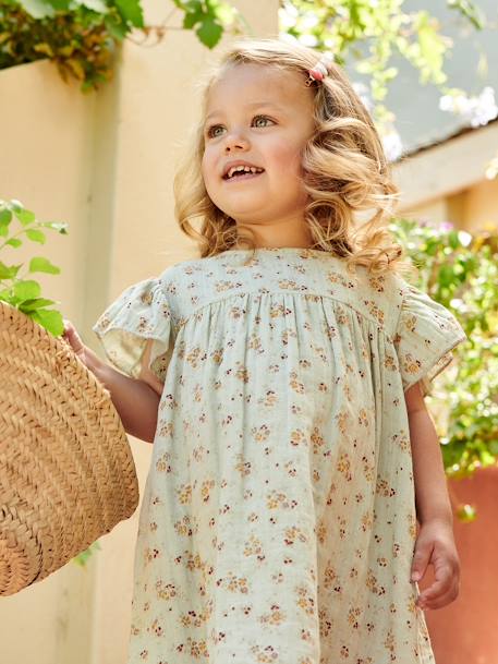 Mädchen Kleid mit Schmetterlingsärmeln, Musselin aqua+ziegel 7