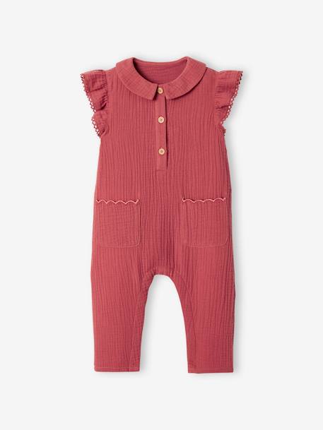 Mädchen Baby Overall, Schmetterlingsärmel mit Stickerei - salbeigrün+ziegel - 9