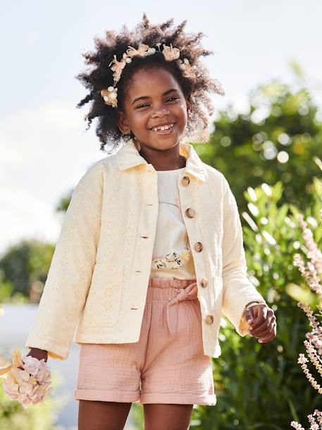 Mädchen Jacke mit Lochstickerei, Futter aus Recyclingmaterial creme 3