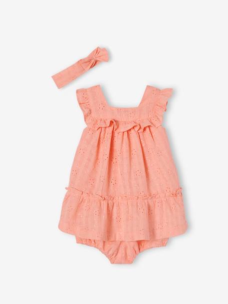 Mädchen Baby-Set: Kleid, Höschen & Haarband - koralle - 1