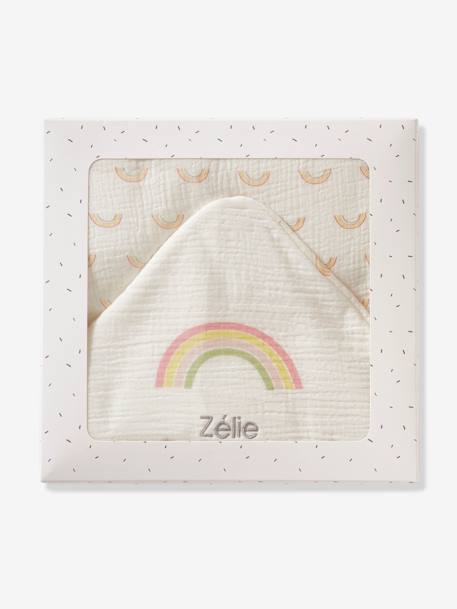 Baby Kapuzenbadetuch REGENBOGEN mit Geschenkverpackung, Oeko-Tex, personalisierbar weiß bedruckt 2