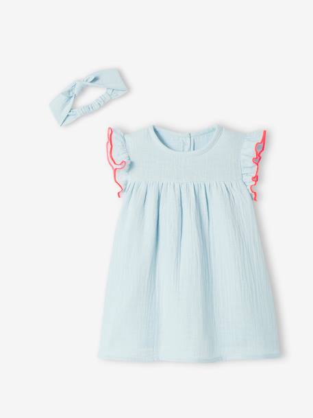 Mädchen Baby Kleid & Haarband hellblau 2