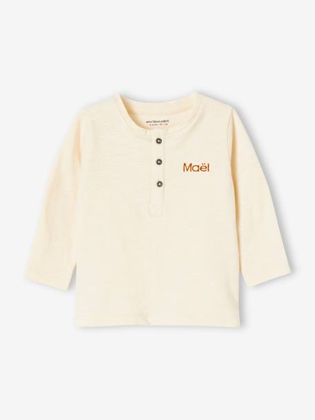 Jungen Baby Henley-Shirt BASIC, personalisierbar Oeko-Tex dunkelgrün+nachtblau+pfirsich+sand 20