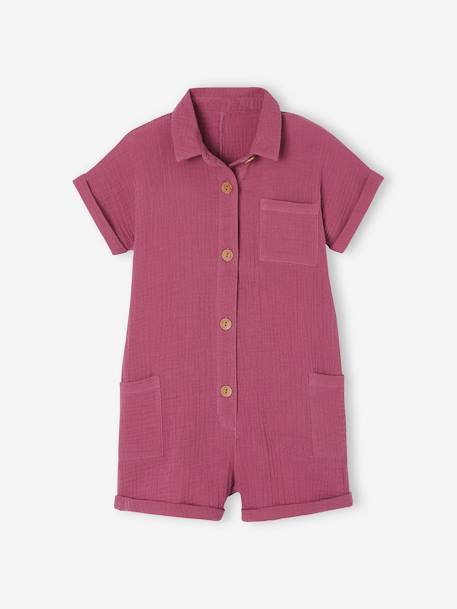 Kurzer Mädchen Jumpsuit - pastellgelb+pfingstrose - 8