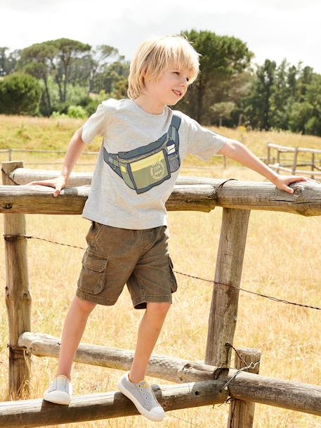 Jungen T-Shirt mit Fake-Bag - grau meliert - 8