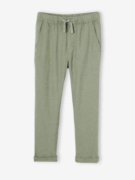 Jungen Hose mit Leinenanteil grün+hellbraun 2