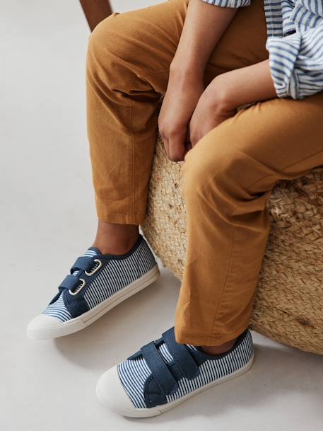 Kinder Stoff-Sneakers mit Klett - blau+himmelblau+senfgelb - 1