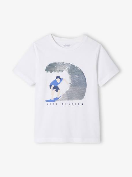 Jungen T-Shirt mit Wendepailletten - grau meliert+wollweiß - 6