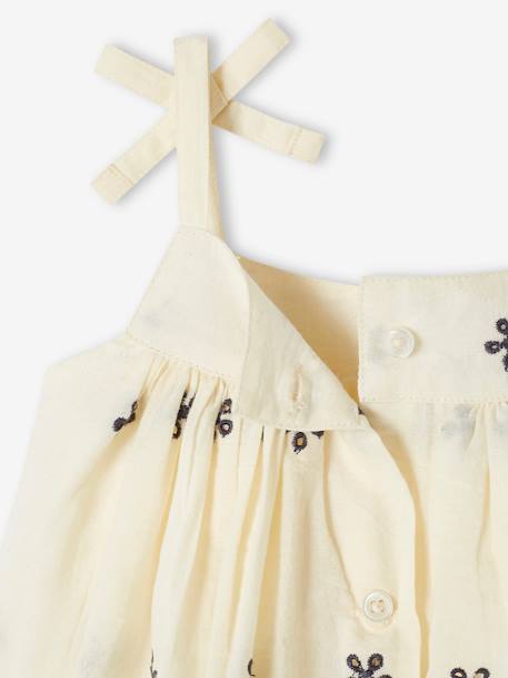 Mädchen Baby-Set: Kleid, Shorts & Haarband - wollweiß/blumen - 10