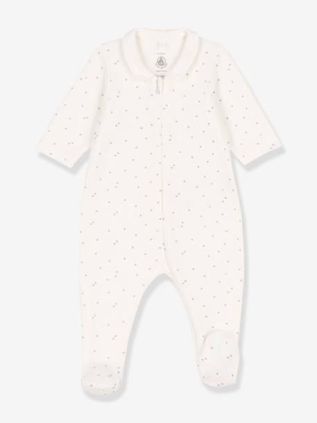 Baby Strampler mit Reißverschluss PETIT BATEAU, Bio-Baumwolle Oeko-Tex weiß/sterne 1