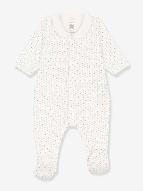 Baby Strampler mit Bubi-Kragen PETIT BATEAU, Bio-Baumwolle Oeko-Tex weiß/sterne 1