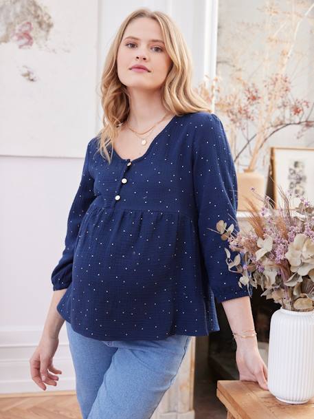 Bluse mit 3/4-Ärmel für Schwangerschaft & Stillzeit - blau - 9