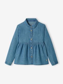 -Mädchen Bluse, Light-Denim, personalisierbar