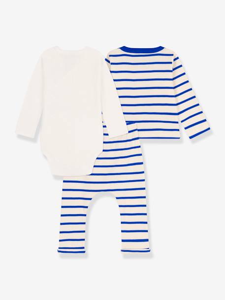 3-teiliges Baby-Set PETIT BATEAU, Bio-Baumwolle - blau gestreift+weiß - 2