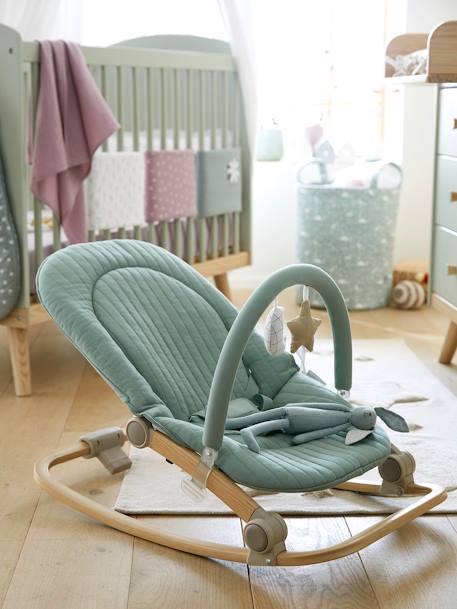 Babywippe mit Spielbogen BABYDREAM grau/weiß+graugrün+senfgelb+wollweiß 23