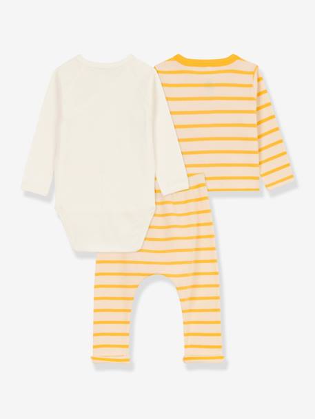 3-teiliges Baby-Set PETIT BATEAU, Bio-Baumwolle Oeko-Tex gelb gestreift+weiß 2