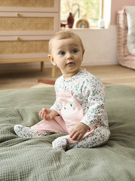 Mädchen Baby Strampler mit Tiermotiv, Öffnung vorn Oeko Tex - hellbeige geblümt fuchs - 5