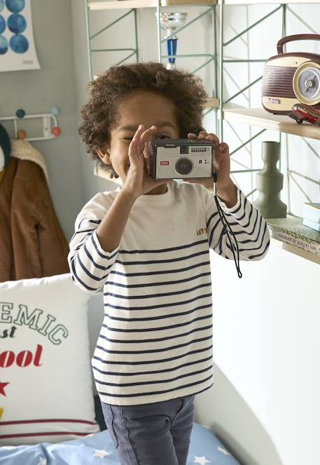 Jungen Ringelshirt, Flockprint Oeko-Tex grau meliert gestreift+nachtblau gestreift+wollweiß gestreift 7