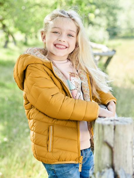 Wendbare Mädchen Light-Steppjacke, Kapuze, Recycling-Polyester anthrazit bedruckt+hellbeige bedruckt+nachtblau+rosa bedruckt 10