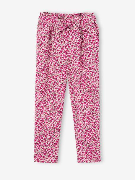 Mädchen 3/4-Hose aus fließendem Stoff, Blumenprint Oeko-Tex - grün+rosa+wollweiß - 11