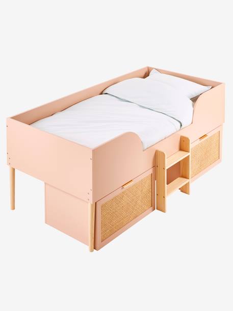 Kinder Hochbett POESIE, Schubladen mit Rattan - rosa/natur - 5