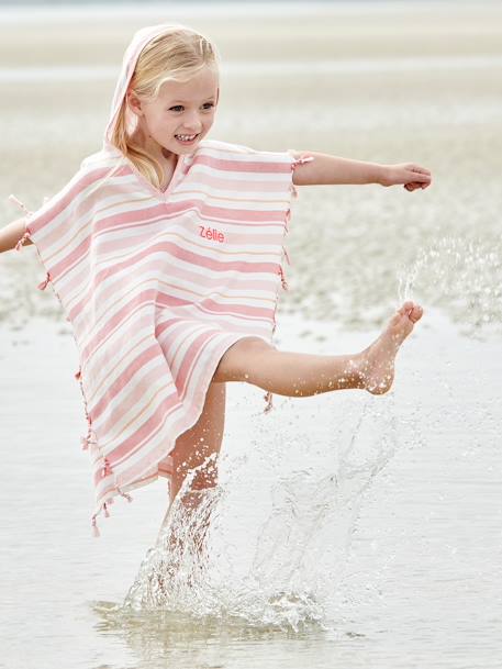 Kinder Badeponcho, personalisierbar blau gestreift+rosa gestreift 9