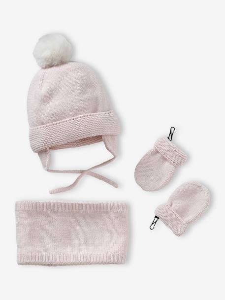 Mädchen Baby-Set: Mütze, Rundschal & Fäustlinge BASICS - hellrosa - 1