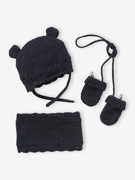 Mädchen Baby-Set: Mütze, Rundschal & Fäustlinge - marine - 1