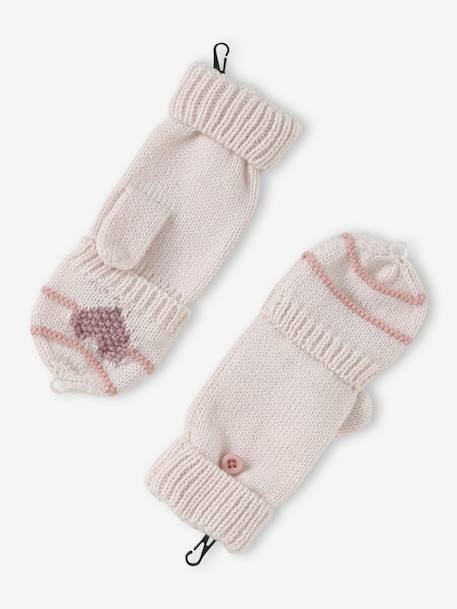 Mädchen-Set: Mütze, Rundschal & Handschuhe Streifen/Herzen marine+wollweiß/rosa 12