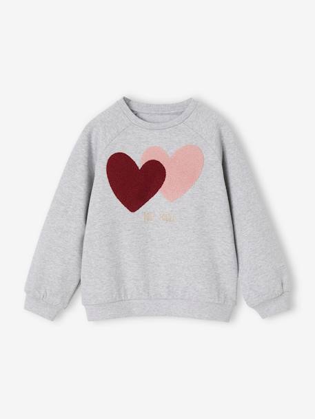 Mädchen Sweatshirt grau meliert+smaragdgrün+wollweiß 1