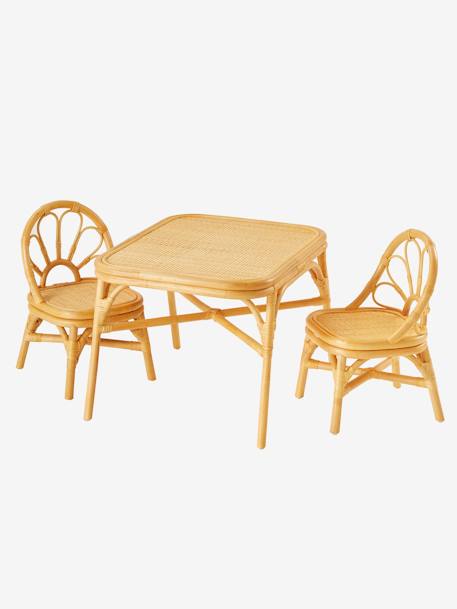 Kinderzimmer-Set: 2 Stühle & Tisch aus Rattan BOHO natur/blumenform 4