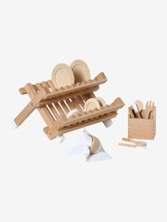 Spielzeug-Spielküchen, Tipis & Kostüme -Spielküchen & Puppengeschirr-Kinder Küchen-Spielset mit Abtropfgestell Holz FSC®