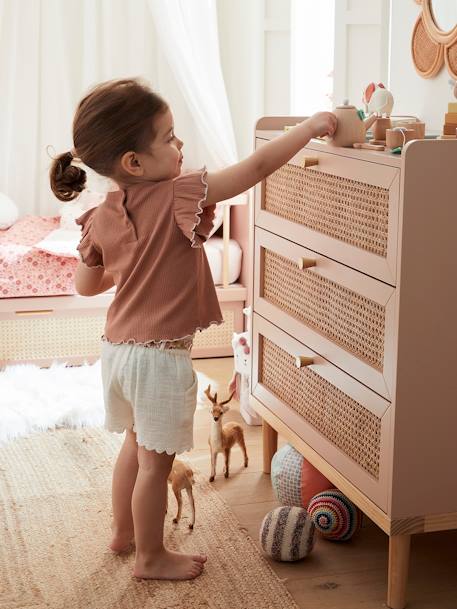 Kinderzimmer Kommode mit Rattan POESIE grün/natur+rosa/natur 9