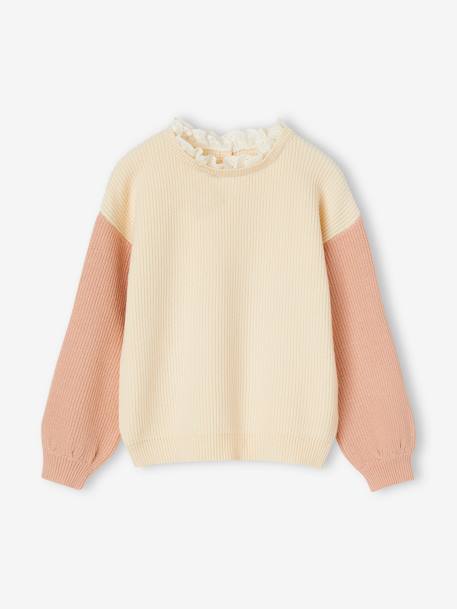 Mädchen Pullover mit Volantkragen, Capsule Collection MAMA, TOCHTER & BABY Oeko-Tex - bonbon rosa+pulver beige - 7