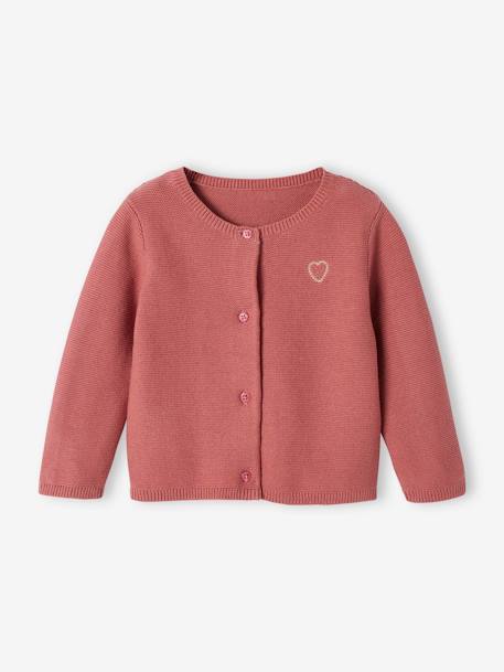 Baby Strickjacke Herz BASIC Oeko-Tex, personalisierbar - altrosa+wollweiß - 1