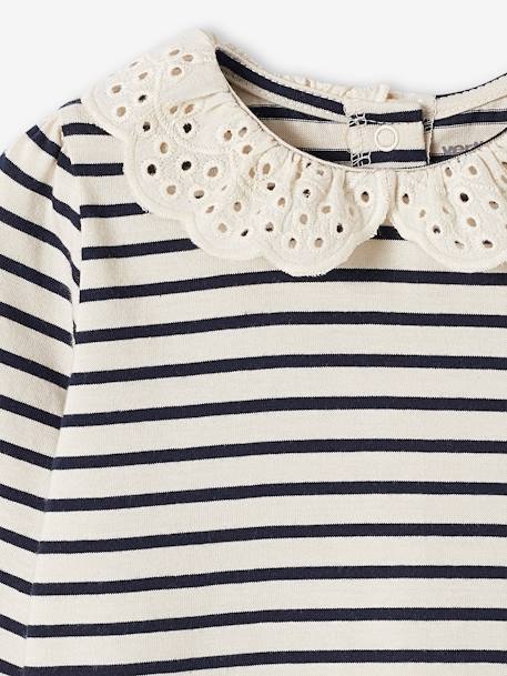 Baby Shirt mit besticktem Kragen Oeko-Tex hellbeige+marine gestreift+rot gestreift 11