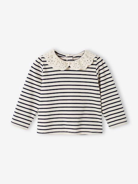 Baby Shirt mit besticktem Kragen Oeko-Tex - hellbeige+marine gestreift+rot gestreift - 9