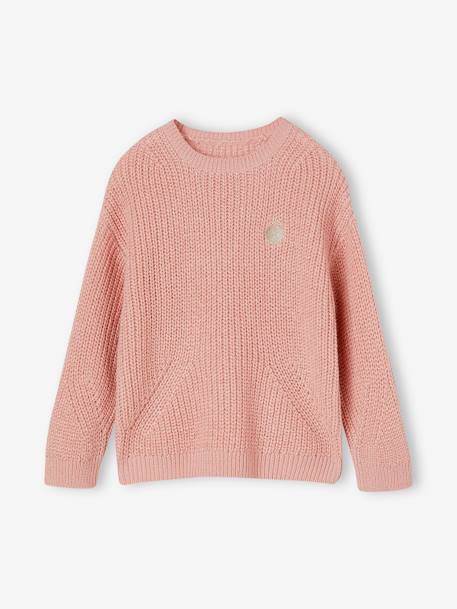 Mädchen Pullover pudrig rosa+violett+wollweiß 1