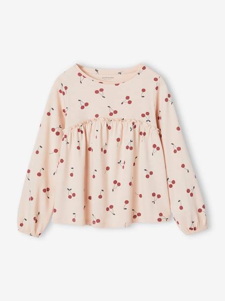 Mädchen Blusenshirt mit Print Oeko-Tex graugrün+marine+pudrig rosa 8