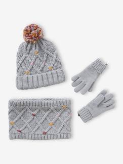 Maedchenkleidung-Mädchen-Set: Mütze, Rundschal & Handschuhe