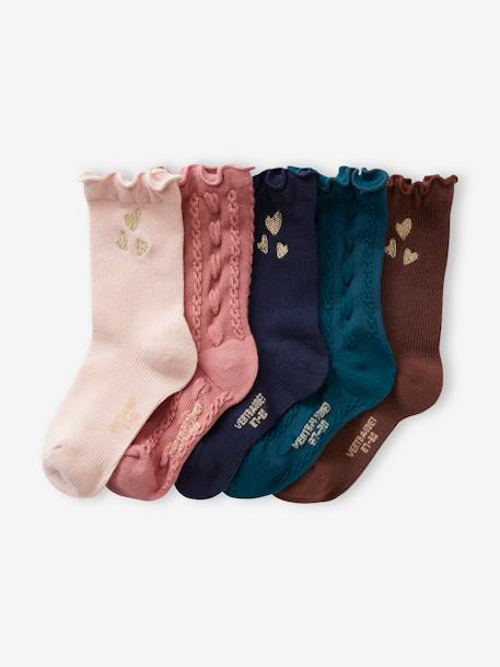 5er-Pack Mädchen Socken, Zopfstrick/Rippstrick Oeko-Tex pudrig rosa 1