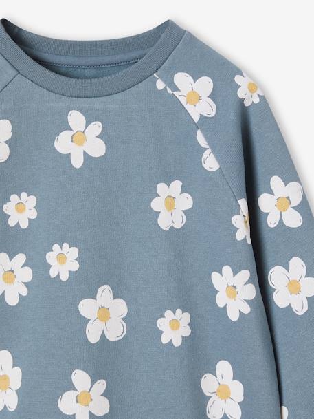 Mädchen Sweatkleid mit Blumen graublau+terrakotta 3