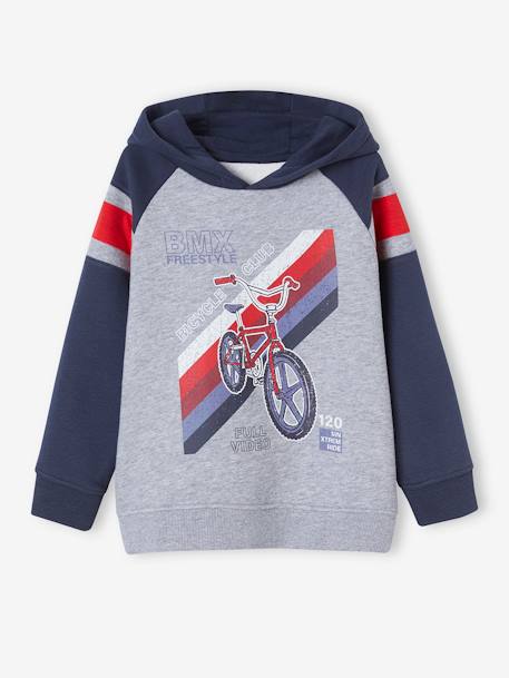 Jungen Kapuzensweatshirt - englischgrün+nachtblau/grau meliert/bmx+pekannüsse - 5