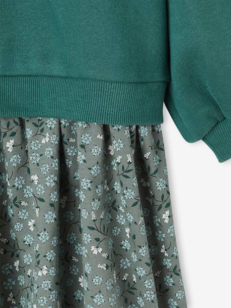 Mädchen Kleid mit Materialmix - grün+vanille - 4
