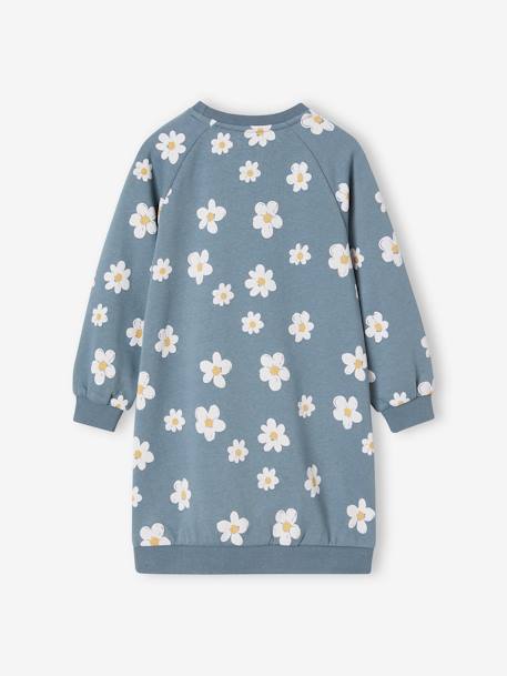 Mädchen Sweatkleid mit Blumen graublau+terrakotta 2