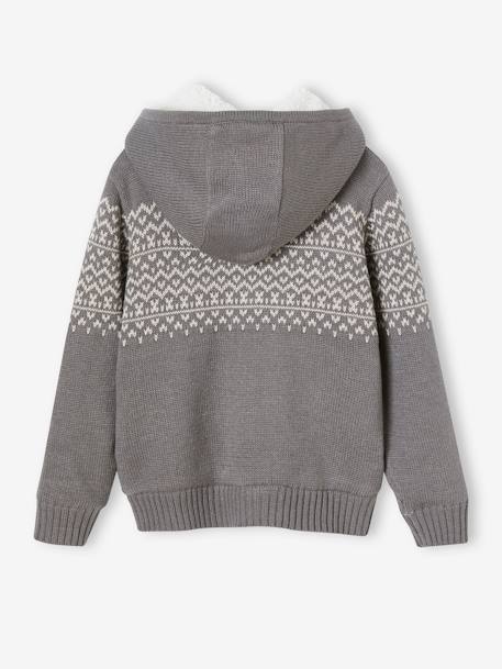 Gefütterte Jungen Strickjacke - grau meliert+marine - 2